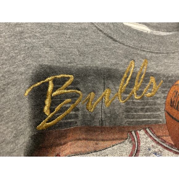 Vintage 90s Lee Sport Chicago Bulls Gray Sweater Size M Gold Embroidered Logo - Picture 7 of 10